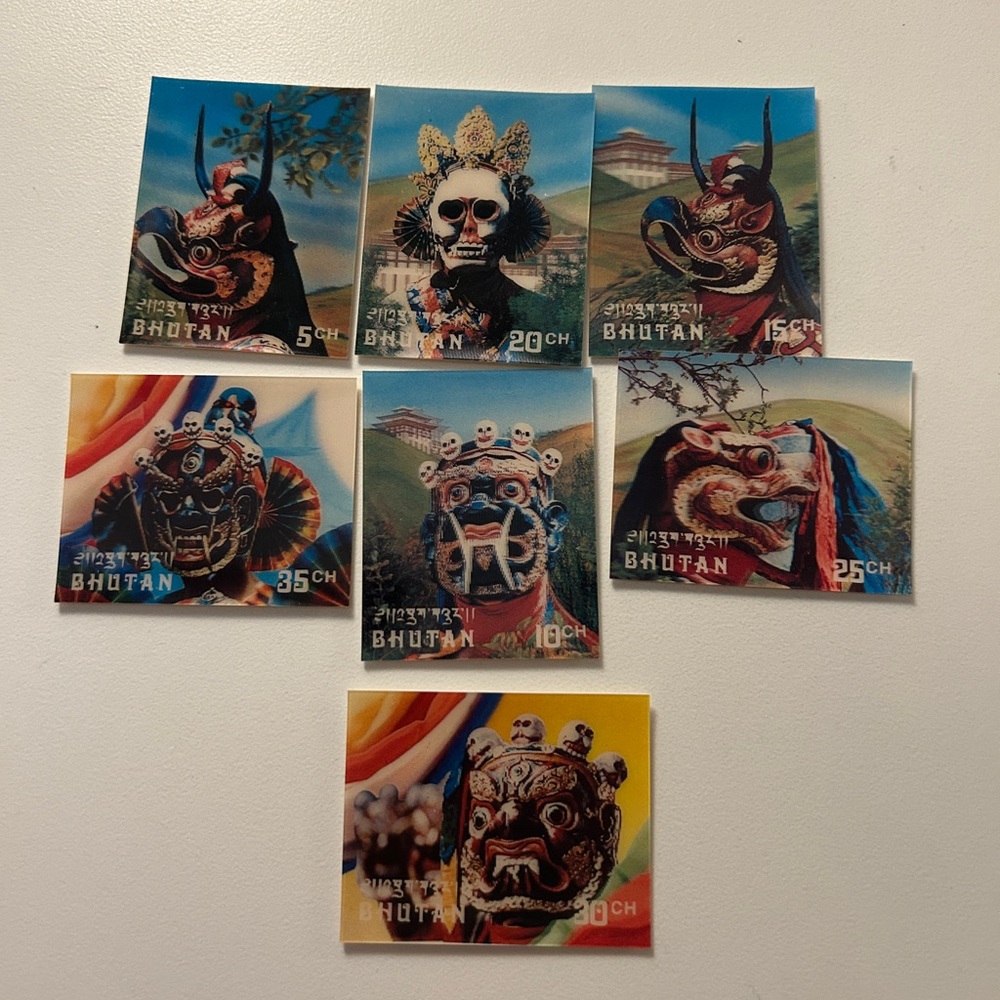 1976 3D-Colorful Bhutanese Mask Stamps Set